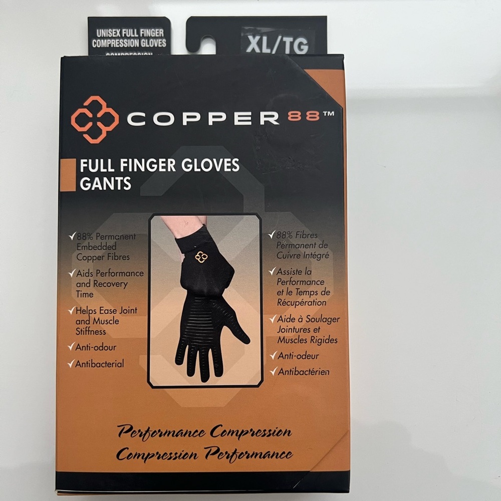 New in the box Copper 88 Full Finger Compression Gloves size extra large